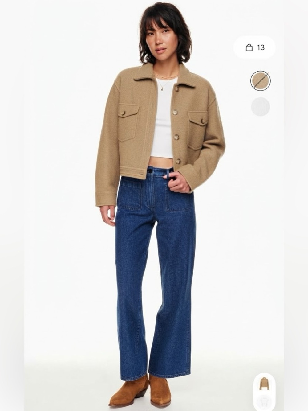 Aritzia Wilfred Free Taupe Wool Blend Button Front Cropped Jacket Size Medium